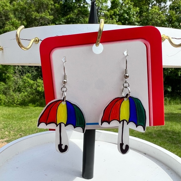 rainbow parasol shrinky dink earrings - Picture 3 of 6
